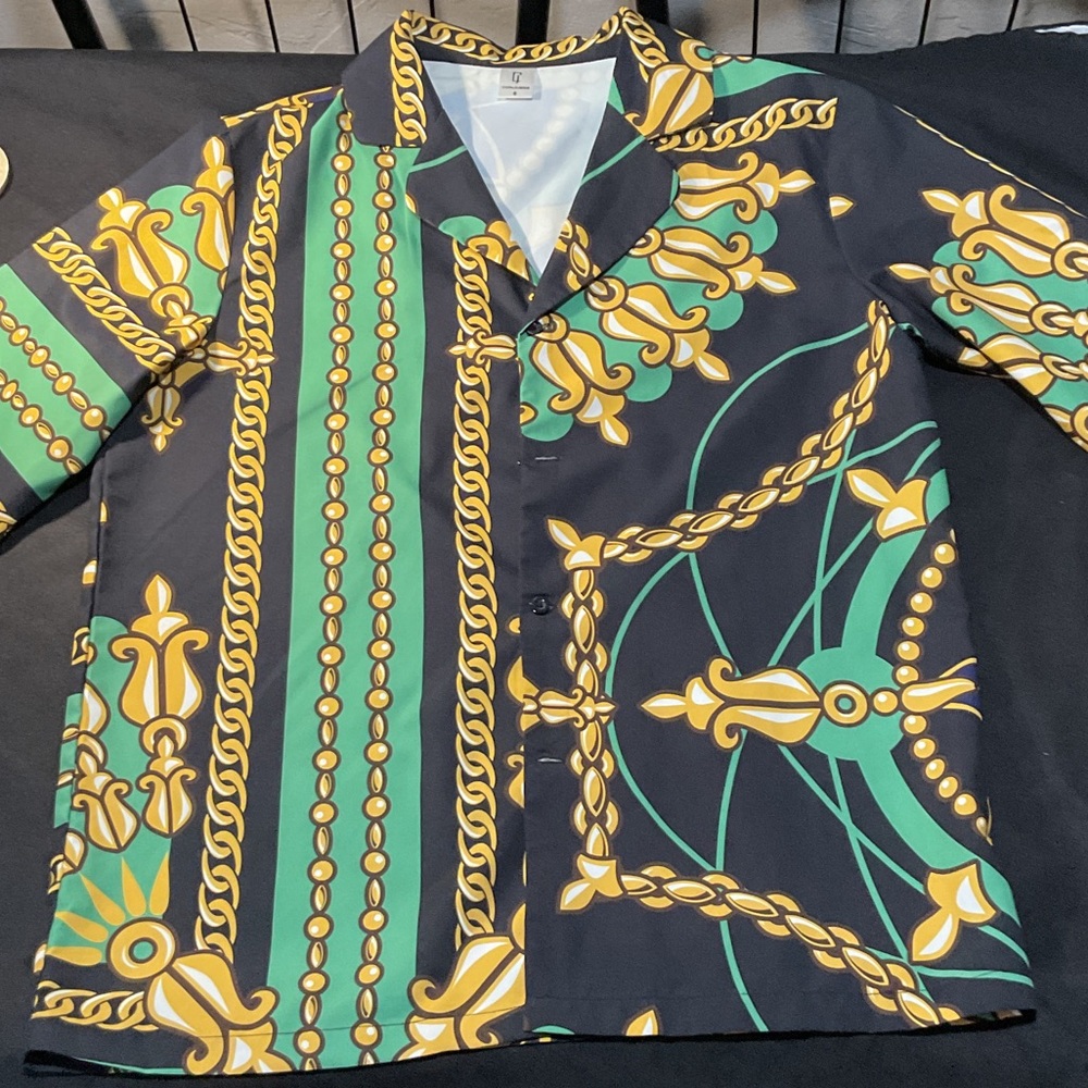 Elegant Black and Green Patterned Shirt